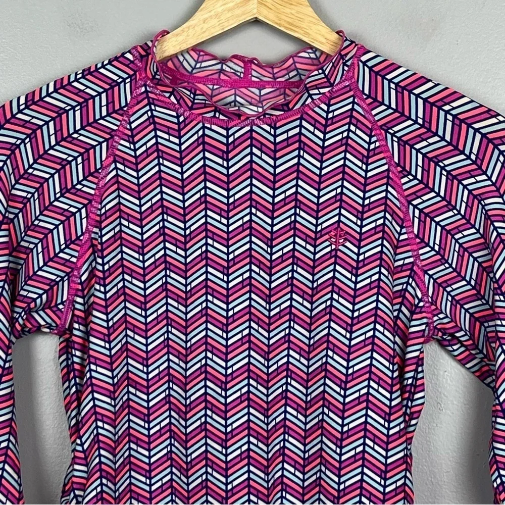 Coolibar girls pink chevron side ruched long sleeve UPF 50+ sun shirt, medium